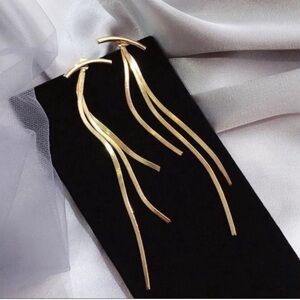 Simple Elegant Minimalist Snake Bone Tassels in a Long Metallic Design Earrings